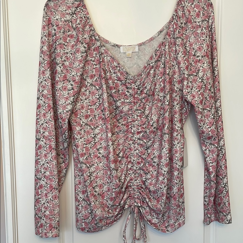 BKK Chance Pink Floral Ruched Blouse in size 2X